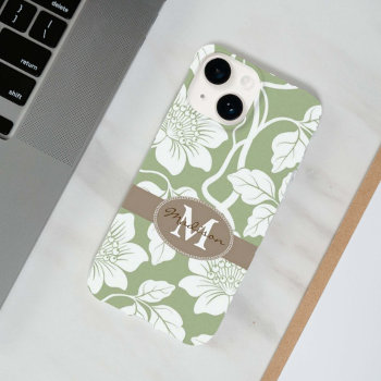 Green And Brown Floral Name And Initial Case-mate Iphone 14 Case by ryckycreations at Zazzle