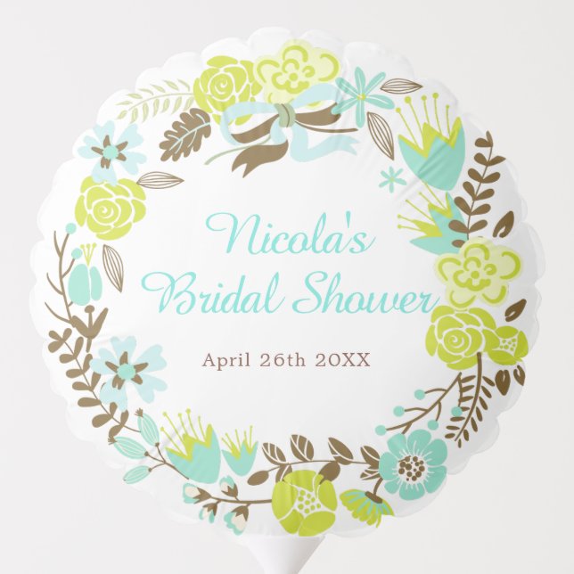 Green and Brown Floral Wreath Bridal Shower Balloon (Back)