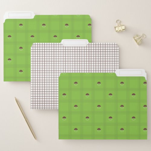 Green and Brown Half Circle Plaid Pattern File Folder