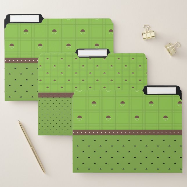 Green and Brown Half Circle Plaid Pattern File Folder (Set)