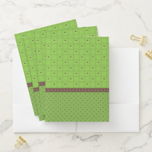 Green and Brown Half Circle Plaid Pattern Pocket Folder