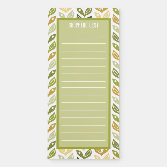 Green and Brown Hand Drawn Retro Vines Leaves Magnetic Notepad (Front)
