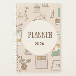 Green and Brown Illustrative Daily Planner 2026