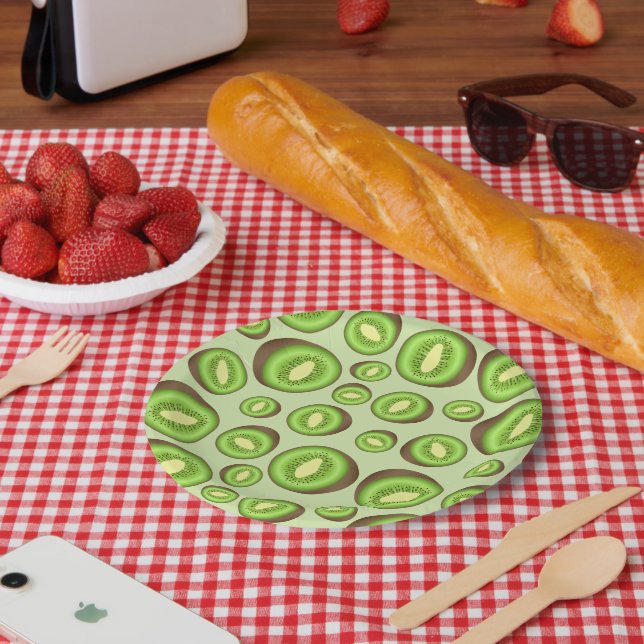 Green And Brown Kiwifruit Pattern Paper Plates (Picnic)