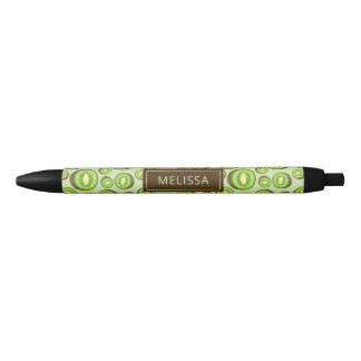 Green And Brown Kiwifruit Pattern With Custom Name Black Ink Pen