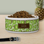 Green And Brown Kiwifruit Pattern With Custom Name Bowl<br><div class="desc">Destei's illustrated pattern of kiwifruits / kiwis in green and brown colors. There's also a personalizable text area for a name.</div>