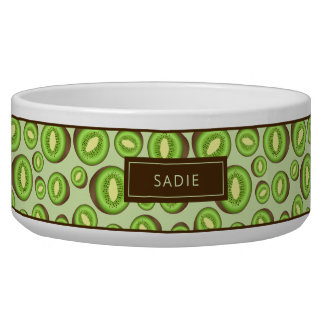 Green And Brown Kiwifruit Pattern With Custom Name Bowl