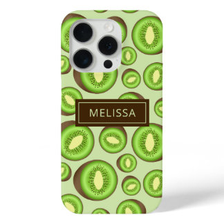 Green And Brown Kiwifruit Pattern With Custom Name iPhone 15 Pro Case