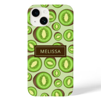 Green And Brown Kiwifruit Pattern With Custom Name Case-Mate iPhone 14 Case