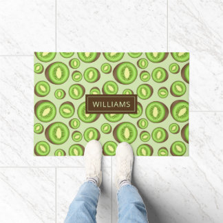 Green And Brown Kiwifruit Pattern With Custom Name Doormat