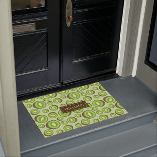 Green And Brown Kiwifruit Pattern With Custom Name Doormat