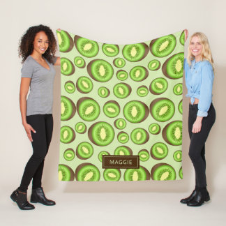 Green And Brown Kiwifruit Pattern With Custom Name Fleece Blanket