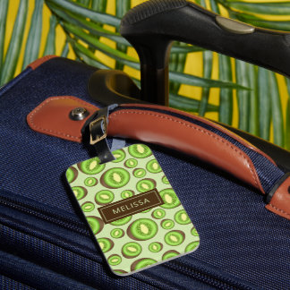Green And Brown Kiwifruit Pattern With Custom Name Luggage Tag