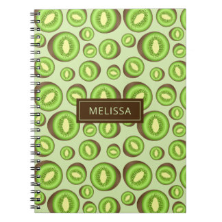 Green And Brown Kiwifruit Pattern With Custom Name Notebook