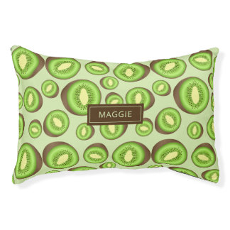 Green And Brown Kiwifruit Pattern With Custom Name Pet Bed