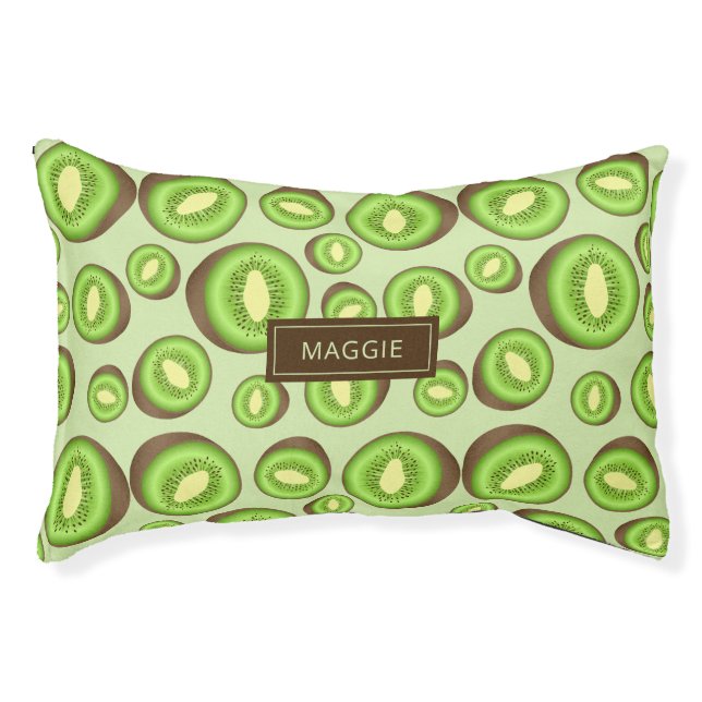 Green And Brown Kiwifruit Pattern With Custom Name Pet Bed (Front)