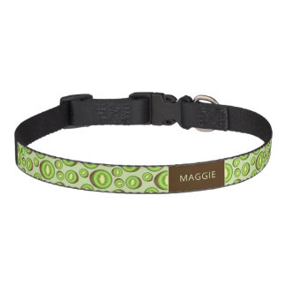 Green And Brown Kiwifruit Pattern With Custom Name Pet Collar
