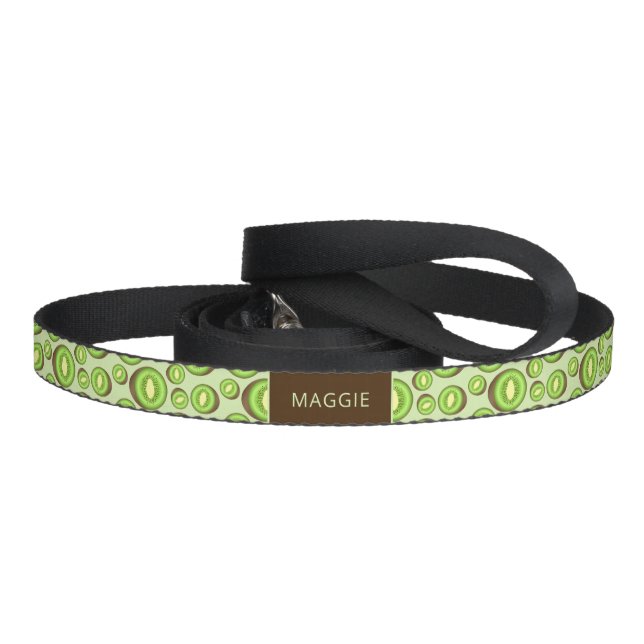 Green And Brown Kiwifruit Pattern With Custom Name Pet Leash (Handle)