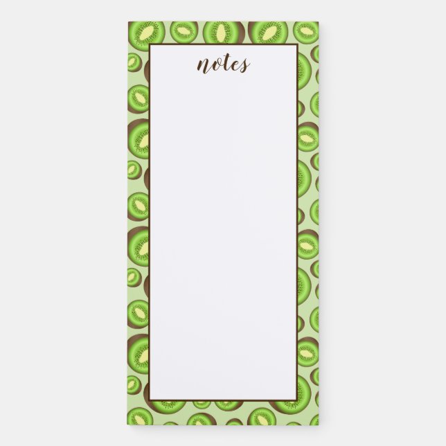 Green And Brown Kiwifruit Pattern With Custom Text Magnetic Notepad (Front)