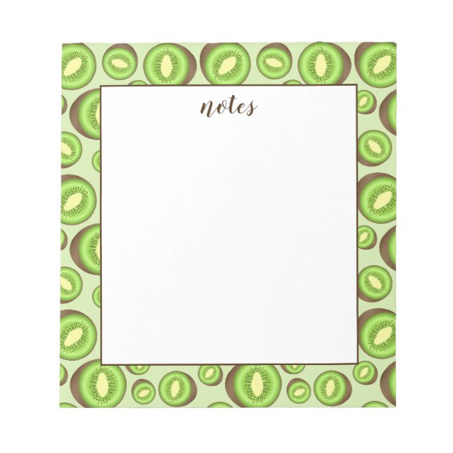 Green And Brown Kiwifruit Pattern With Custom Text Notepad (Front)