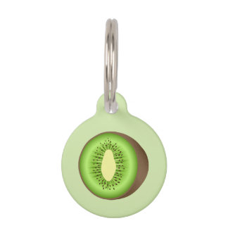 Green And Brown Kiwifruit With Custom Info Pet ID Tag