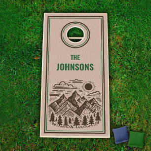 Green and Brown Mountains Camping Cornhole Set