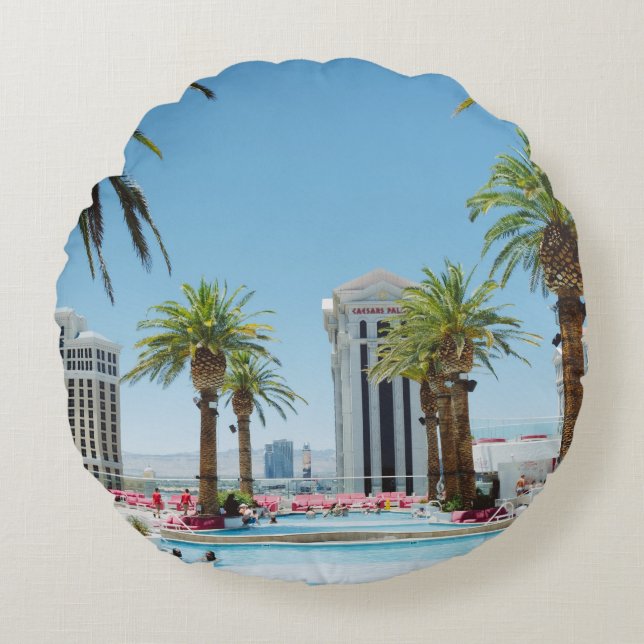 Green and brown palm trees round pillow (Front)