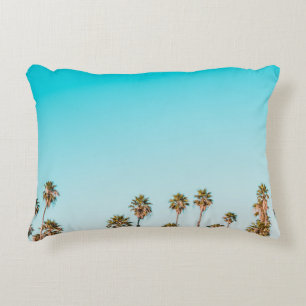 GREEN-AND-BROWN PALM TREES UNDER CLEAR BLUE SKY ACCENT PILLOW