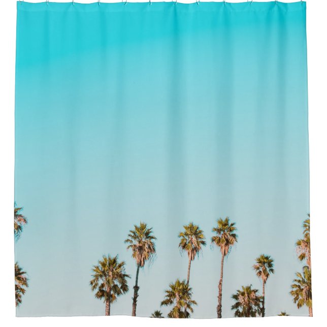 GREEN-AND-BROWN PALM TREES UNDER CLEAR BLUE SKY SHOWER CURTAIN (Front)