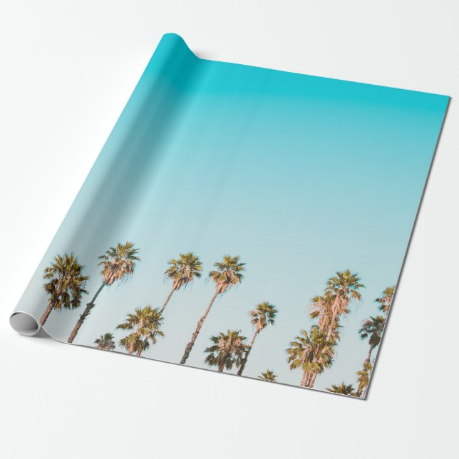 GREEN-AND-BROWN PALM TREES UNDER CLEAR BLUE SKY WRAPPING PAPER (Unrolled)