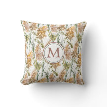 Green and Brown Pampas Grass Pattern Monogram