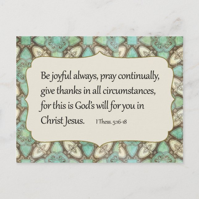 Green and Brown Pattern Be Joyful Bible Verse Postcard (Front)