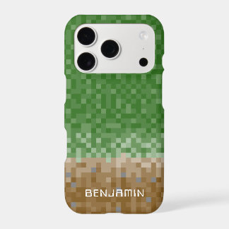 Green and Brown Pixel Design with Custom Name Case