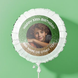 Green and Brown Pixel Design with Photo - Birthday Balloon