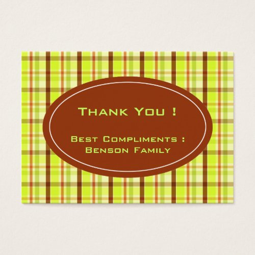 Green and brown plaid pattern business card template