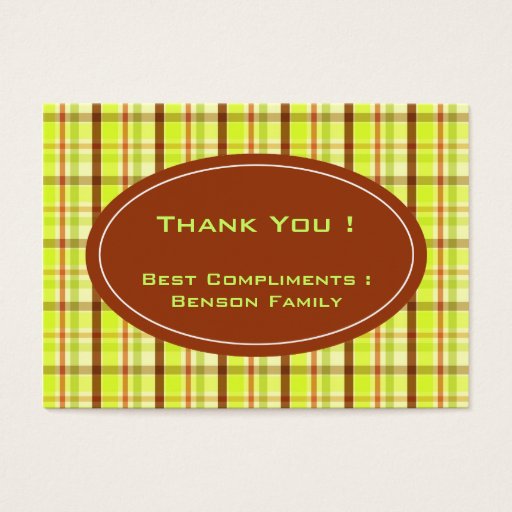 Customizable Green and brown plaid pattern business card template