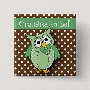 Green and Brown Polka Dot Owl Baby Shower Theme Button