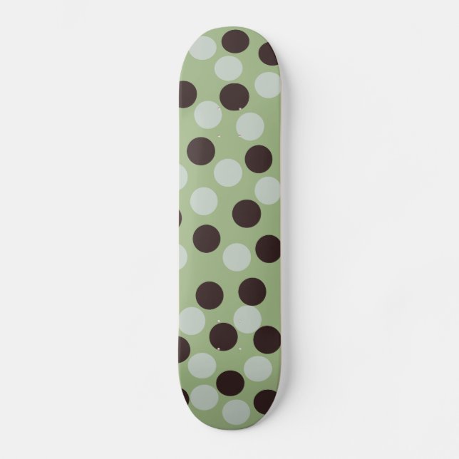Green and Brown Polka Dot Skateboard Deck (Front)