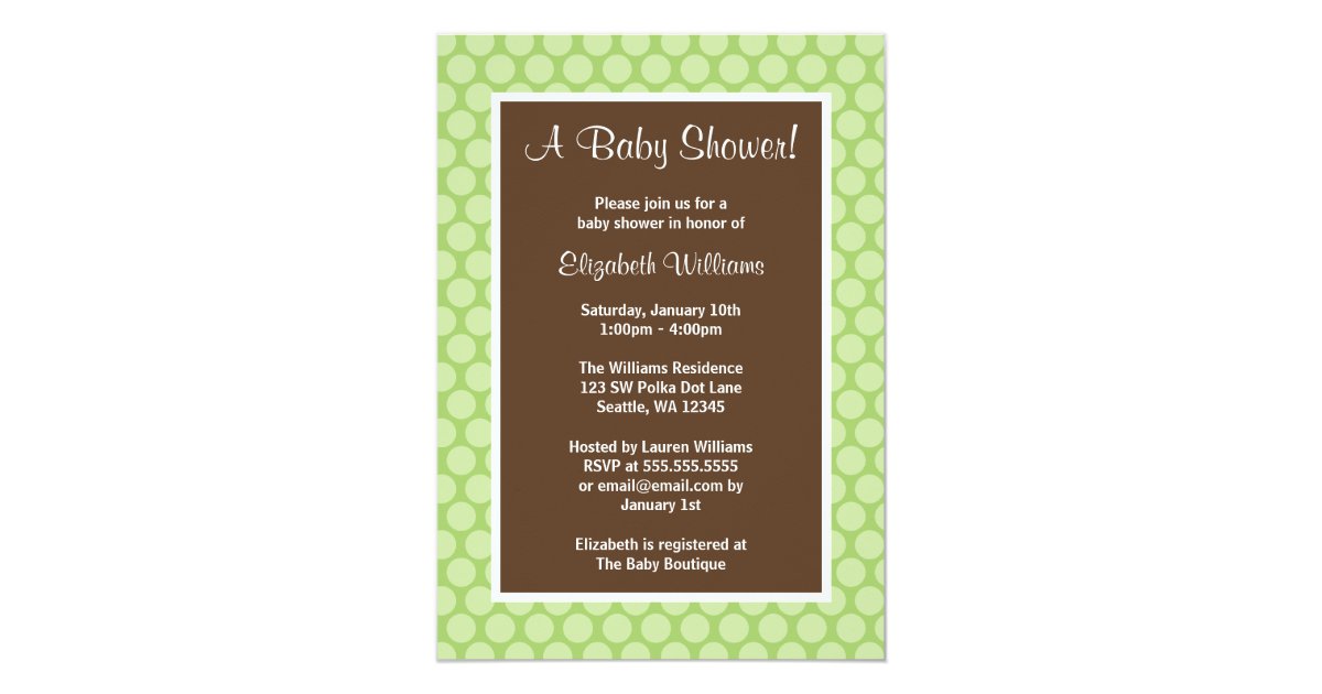 Green and Brown Polka Dots Baby Shower Invitations | Zazzle