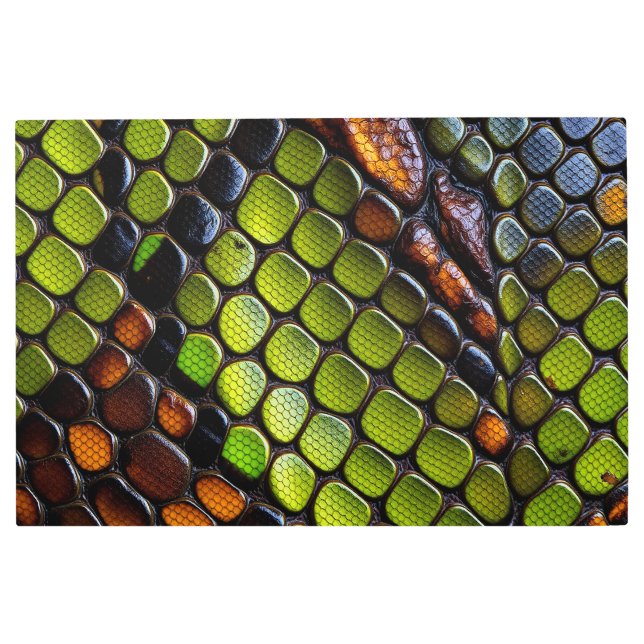 Green And Brown Reptile Snake Skin Macro Texture Metal Print (Front)