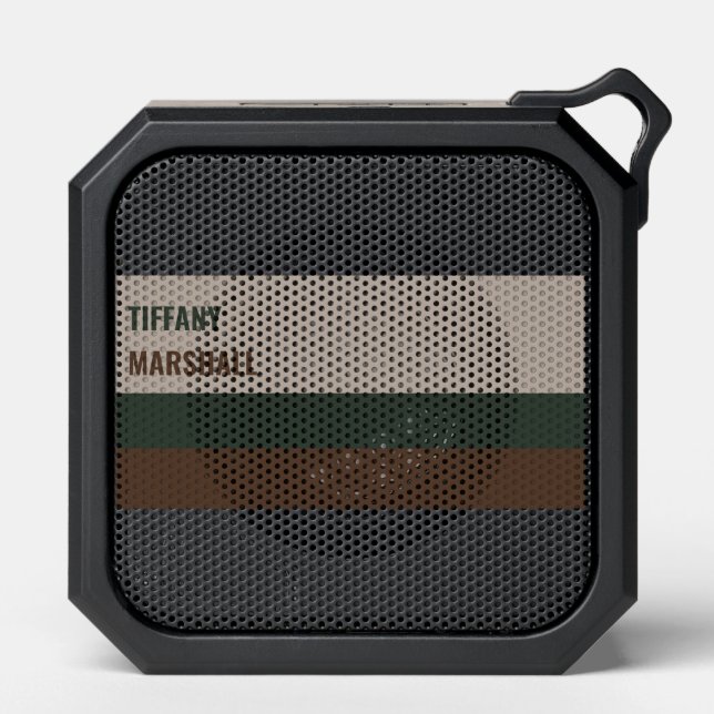 Green and  Brown Stripes Pattern Name Bluetooth Speaker (Front)