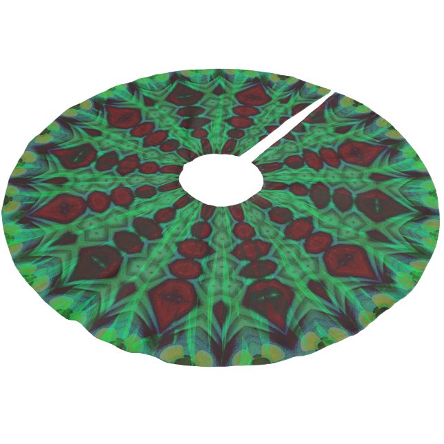 green and burgundy 001 holiday  brushed polyester tree skirt (Angled)