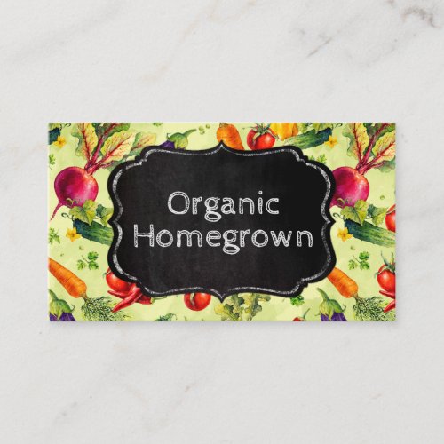 Green And Chalkboard Homegrown Vegetable Pattern Business Card