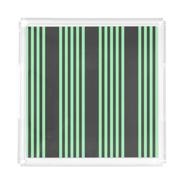 Green and charcoal five stripes pattern acrylic tray (Front)
