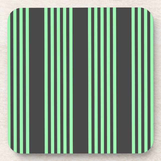 Green and charcoal five stripes pattern beverage coaster (Front)