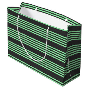 Green and charcoal five stripes pattern large gift bag