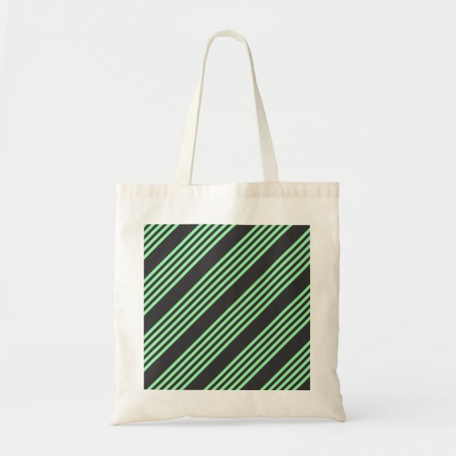 Green and charcoal five stripes pattern tote bag (Front)