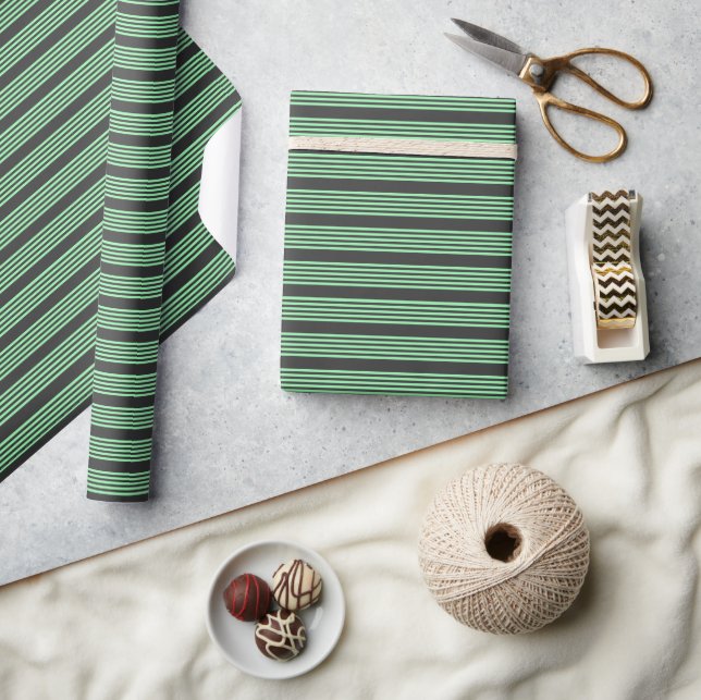Green and charcoal five stripes pattern wrapping paper (Crafts)