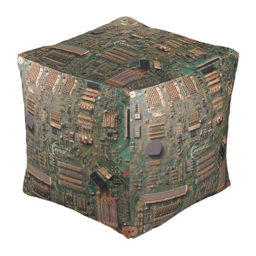 Green and Cooper Circuit Board Cube Pouf