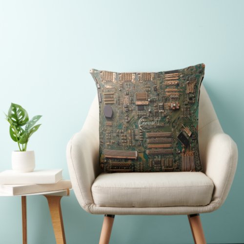 Green and Cooper Circuit Board Throw Pillow 20x20
